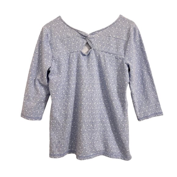 T by Talbots Twist Back Top Size Large Blue and White Jacquard Knit 3/4 Sleeves - Picture 3 of 8